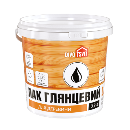 Лак по дереву глянцевый - 0,9 л TM DIVOTSVIT