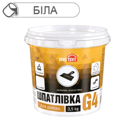 Шпаклівка для дерева Гарант-4 БІЛА - 3,5 кг TM DIVOTSVIT